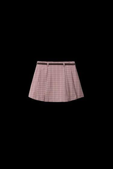 CHECK BELTED BERMUDA SKORT - Pink by Zara