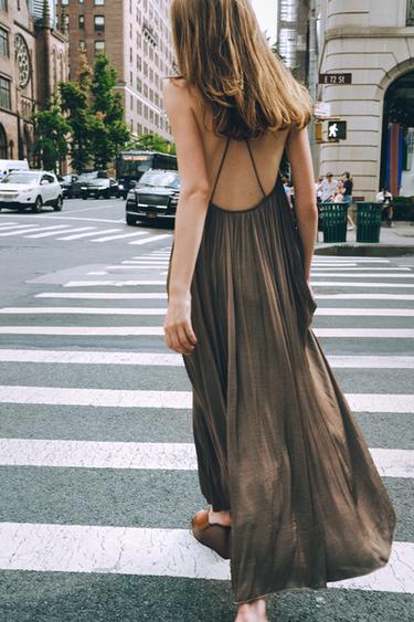 ZW COLLECTION LONG SATIN DRESS - Mink by Zara