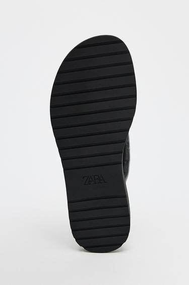 SANDALES PLATES BRIDES MATELASSÉES EN CUIR - Noir de Zara - Image 6