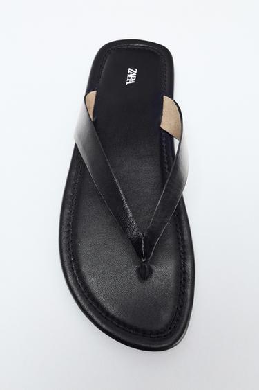 FLAT LEATHER SANDALS - Black by Zara