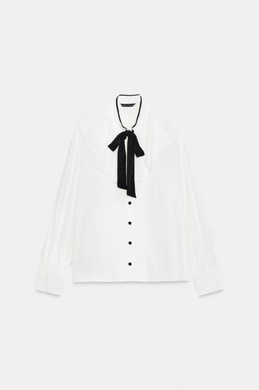 BLOUSE À VOLANTS ET NŒUD CONTRASTANT - Écru de Zara - Image 5