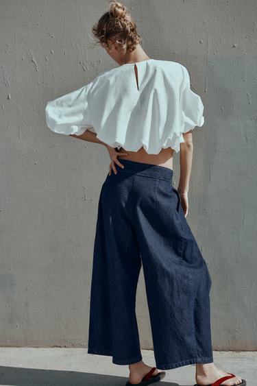 Z1975 HIGH-WAIST CULOTTES WITH PLEATS - Blue by Zara - Image 4