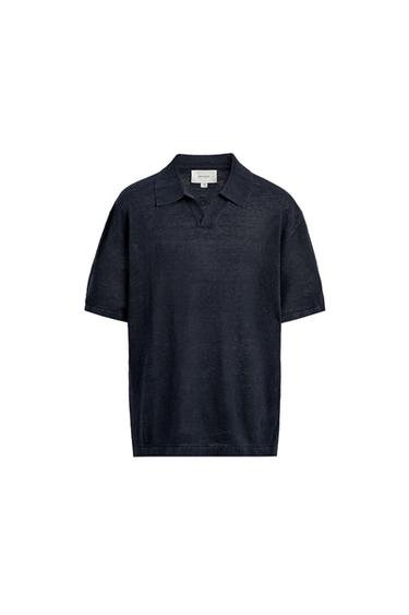 REGULAR FIT 100% LINEN KNIT POLO - Dark navy by Zara