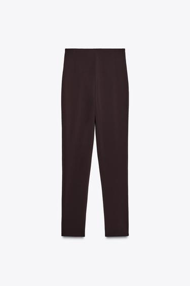 CREPE LEGGINGS WITH ZIP - Brown by Zara - Image 5