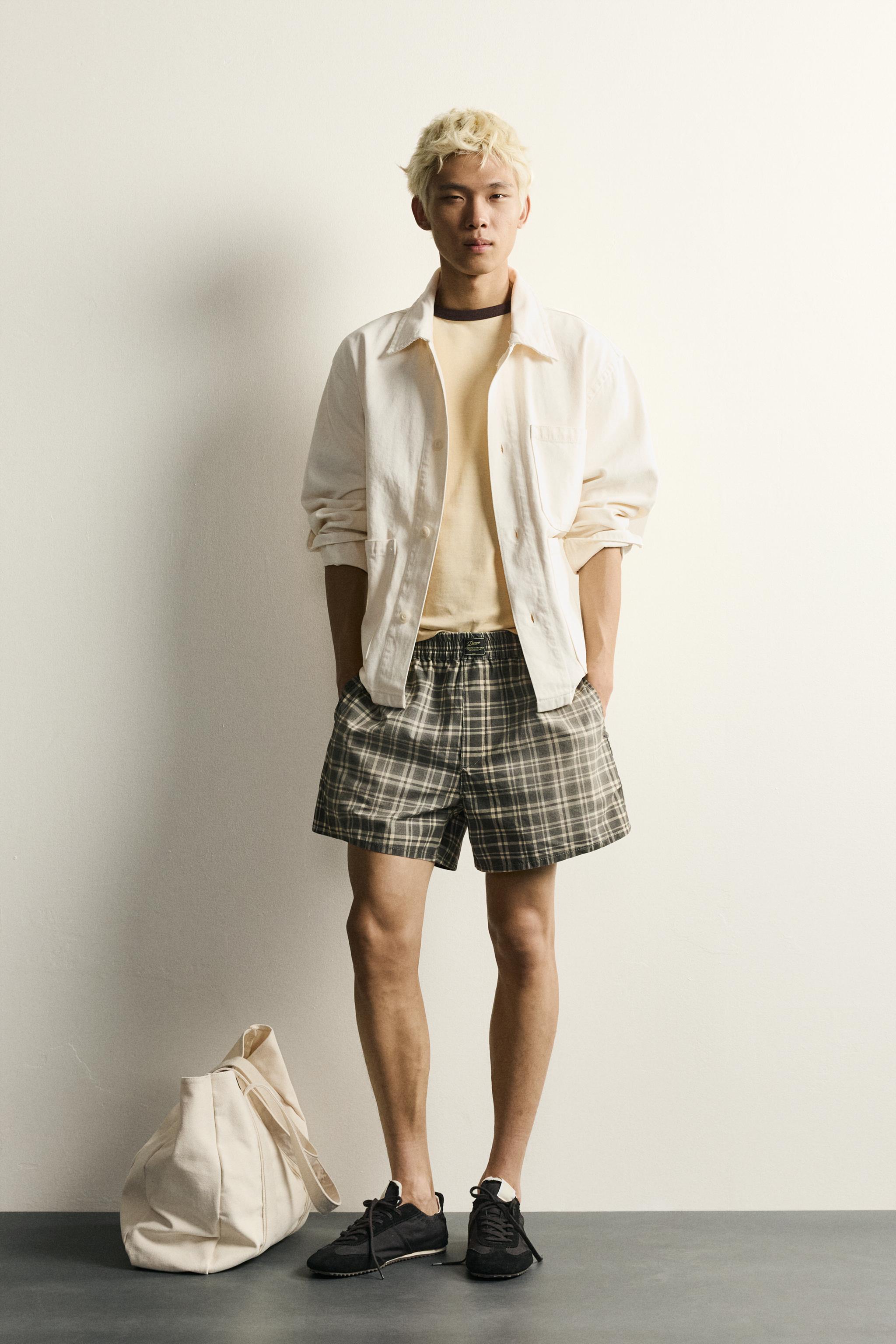 ウォッシュ加工チェック柄ショートバミューダパンツ - ブラック | ZARA