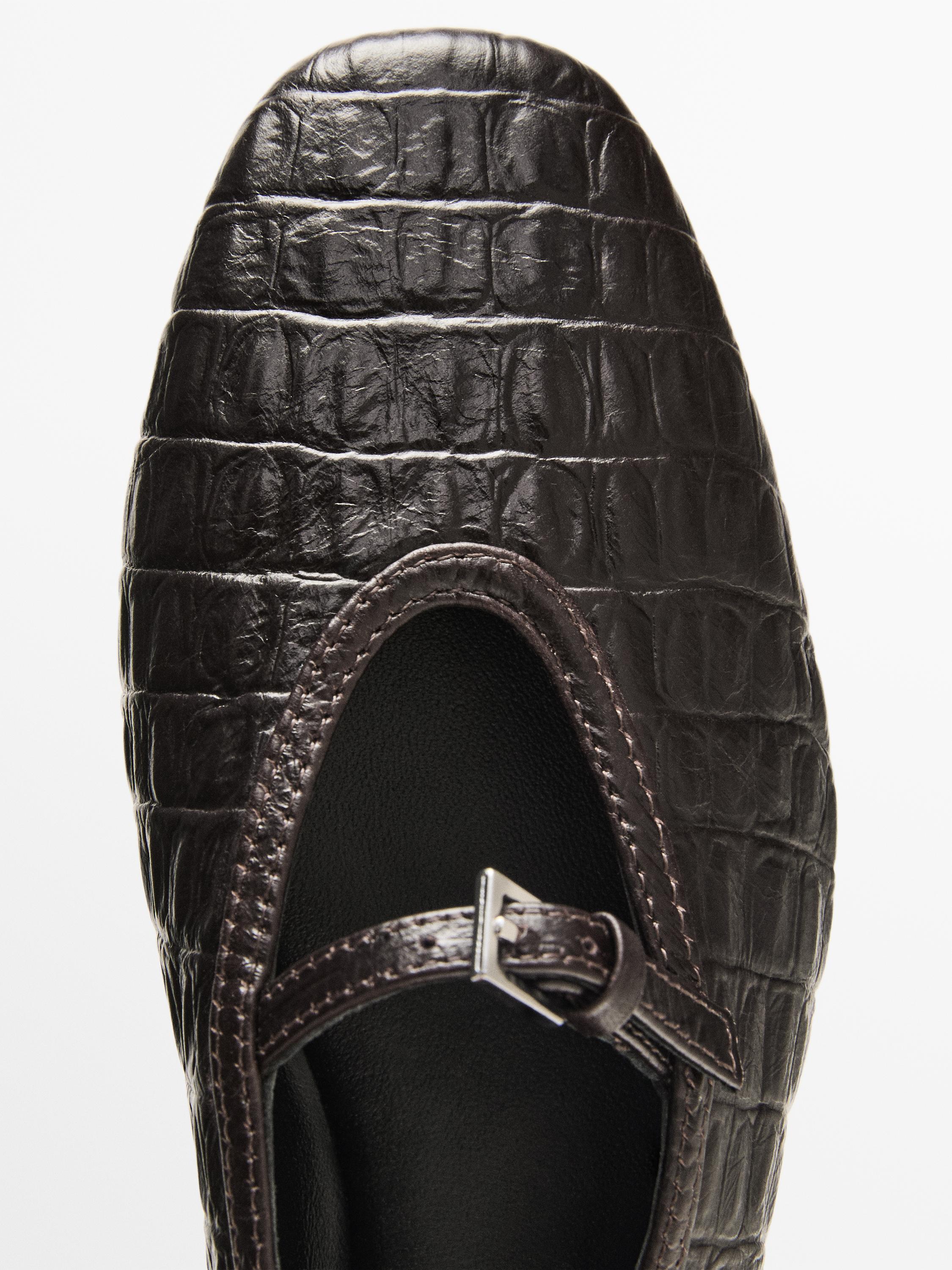 Soft mock croc leather ballet flats