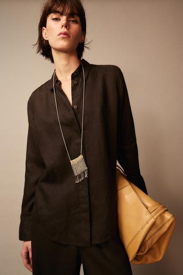 Zara 100% LINEN SHIRT ZW COLLECTION - Brown