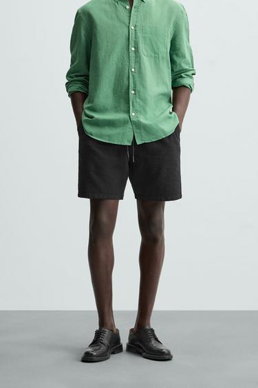 Zara REGULAR FIT TEXTURED SHORTS - Black