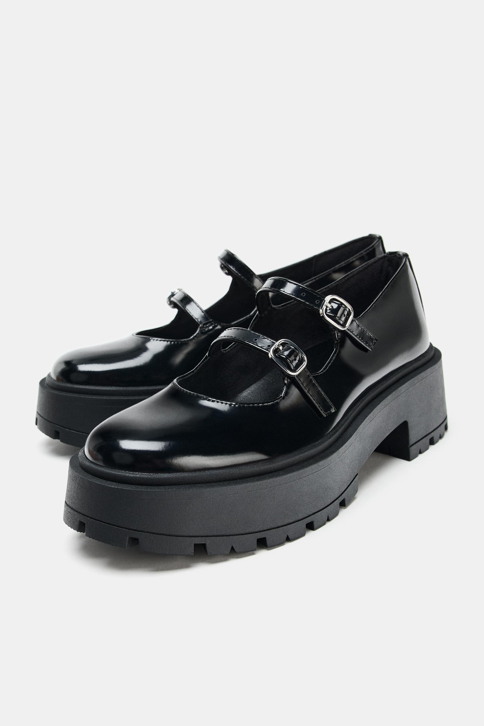 ストラップ付きプラットフォームバレエシューズ - ブラック | ZARA