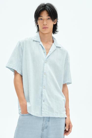 Zara 條紋提花襯衫 - 淡藍色