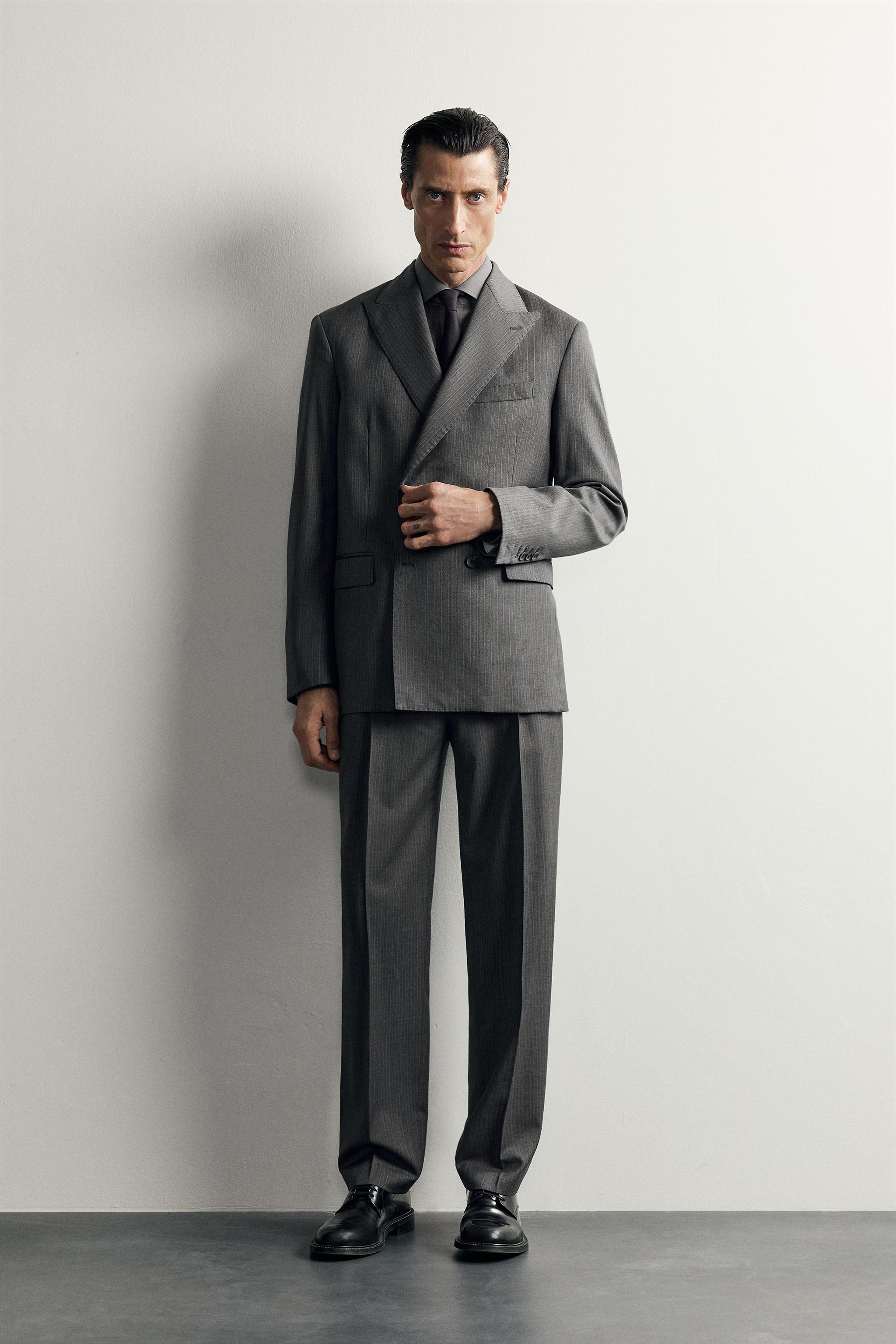 100% WOOL STRIPED REGULAR FIT SUIT PANTS