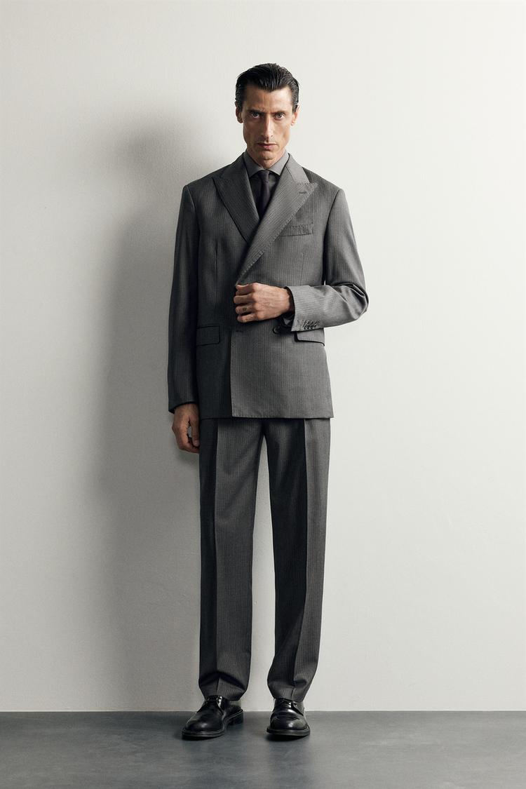 100% WOOL STRIPED SUIT TROUSERS