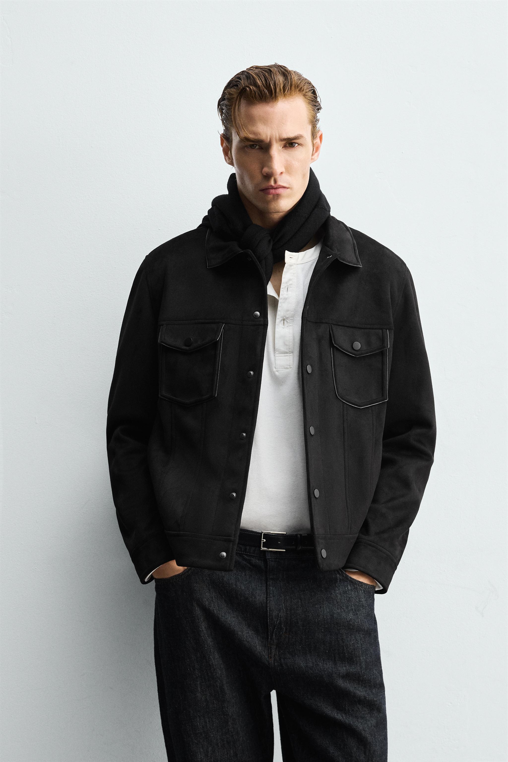 REGULAR FIT FAUX SUEDE JACKET - Black | ZARA South Africa