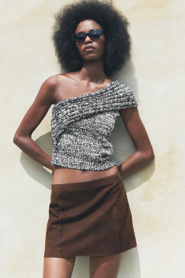 TOP EN MAILLE ASYMÉTRIQUE - Noir / Blanc de Zara - Image 0