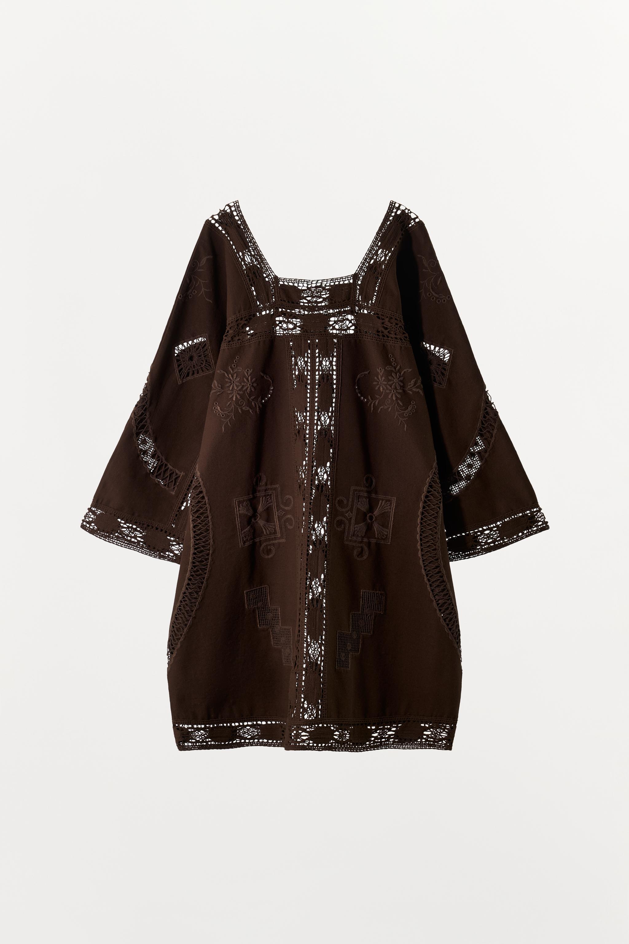 EMBROIDERED EYELET CANVAS DRESS - Brown | ZARA United States EMBROIDERED EYELET CANVAS DRESS - Brown | ZARA United States