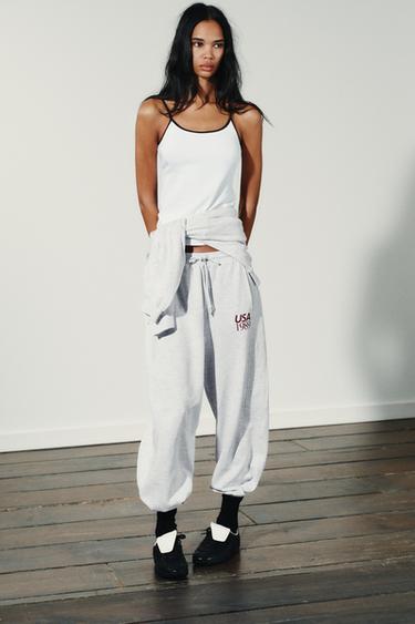 TEXT JOGGING TROUSERS - Gri me cirka nga Zara