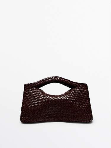 Sac moyen format en cuir nappa tressé - Marron chiné de Zara