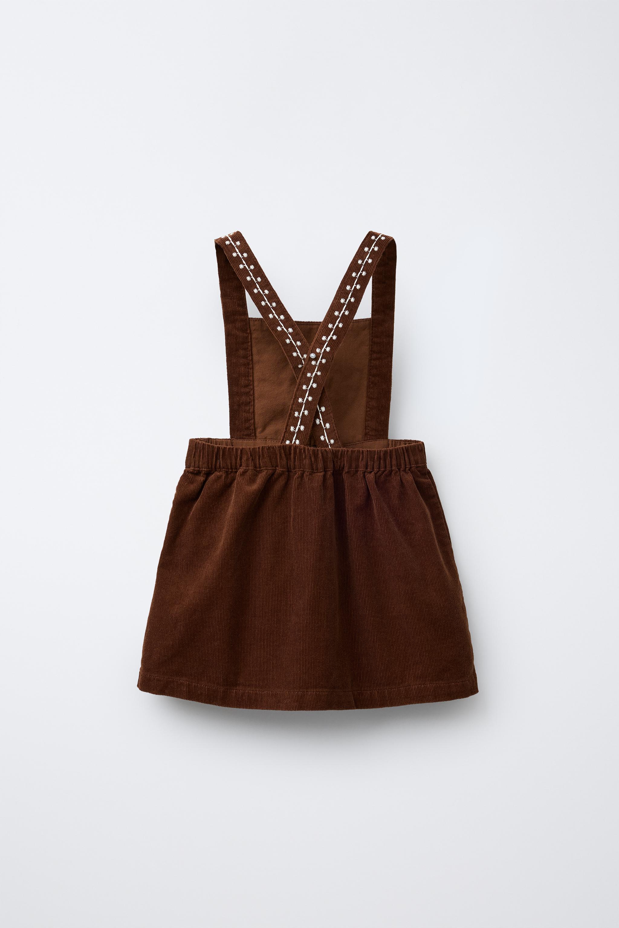 EMBROIDERED CORDUROY PINAFORE DRESS Brown ZARA United States