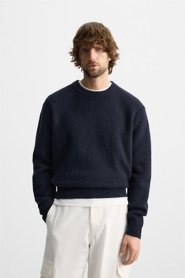 PULL STRUCTURÉ À CARREAUX - Bleu marine de Zara - Image 1