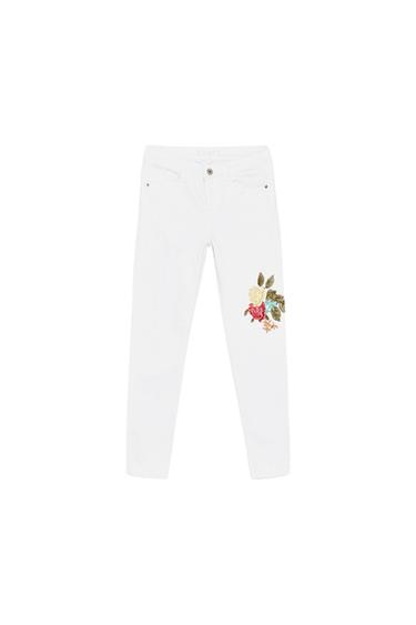 EMBROIDERED MID RISE JEANS