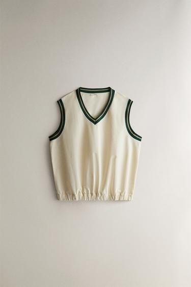 VESTE SANS MANCHES GOLF - Écru / Vert de Zara - Image 0
