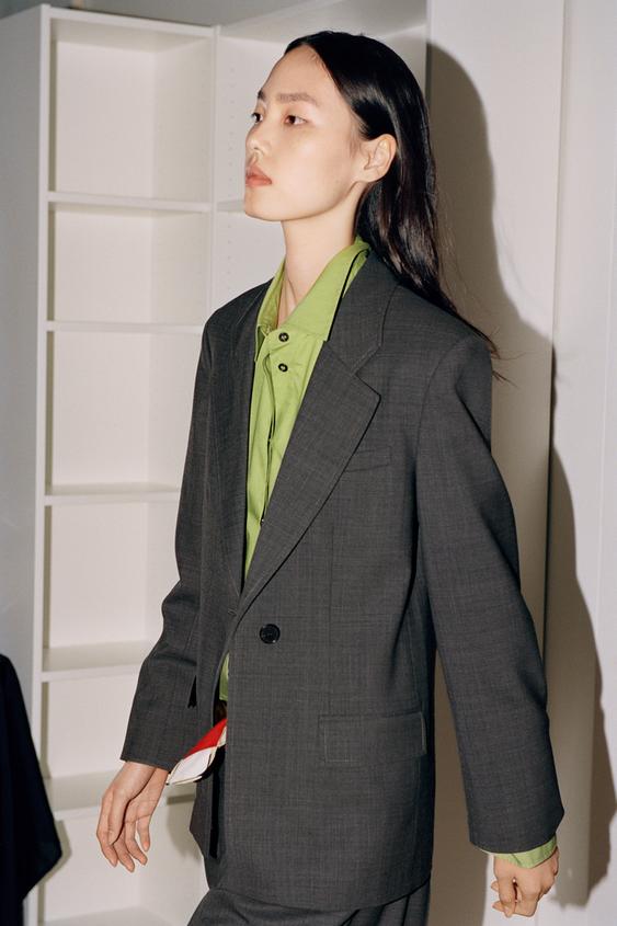 ZW COLLECTION ウール混ストレートブレザー - グレーマール | ZARA 