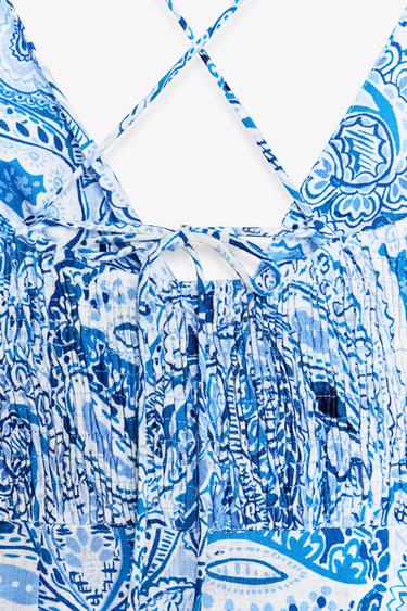 ROBE MIDI IMPRIMÉE AVEC NŒUD - Bleus de Zara - Image 8