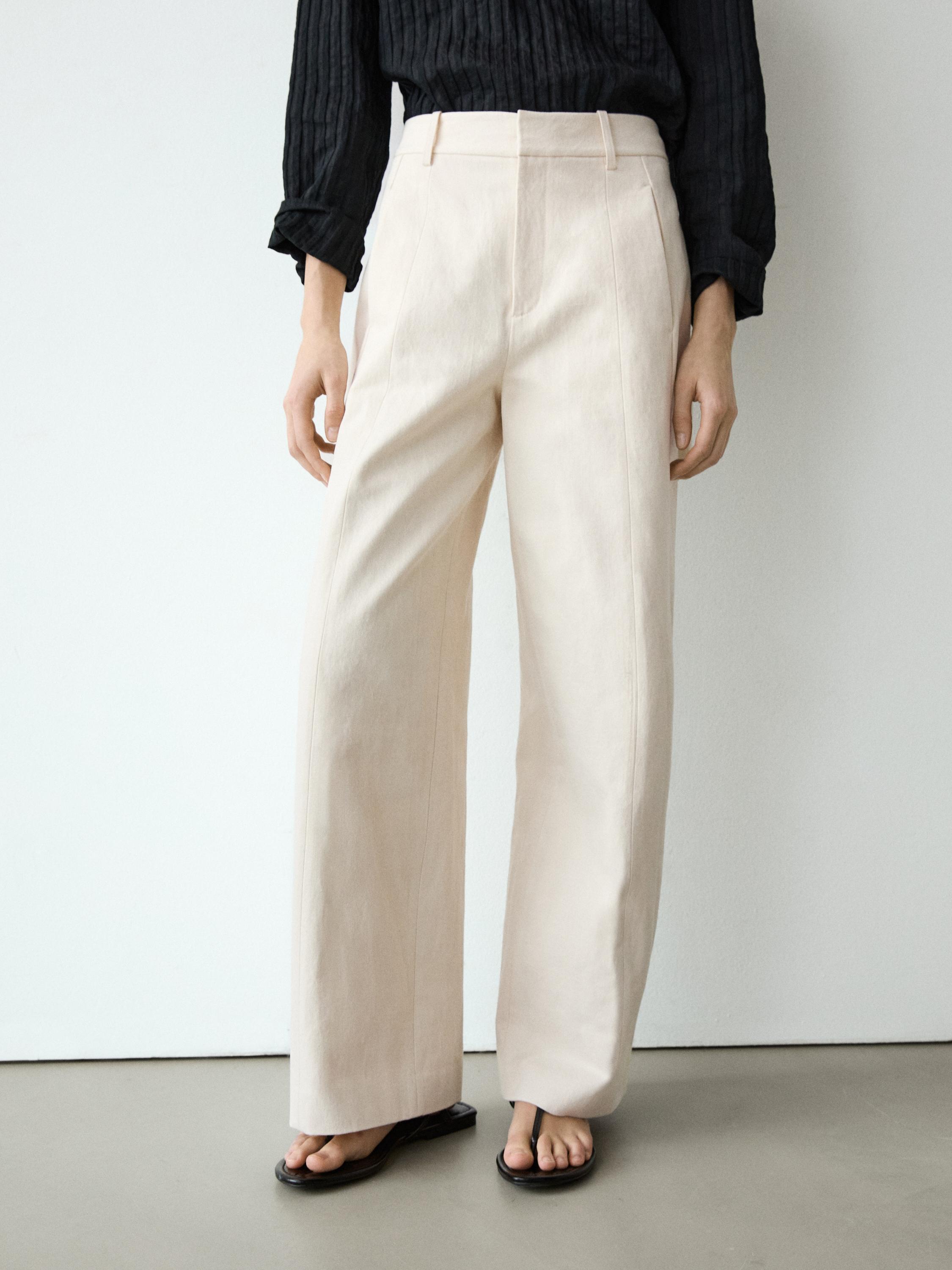 Linen and cotton barrel fit trousers