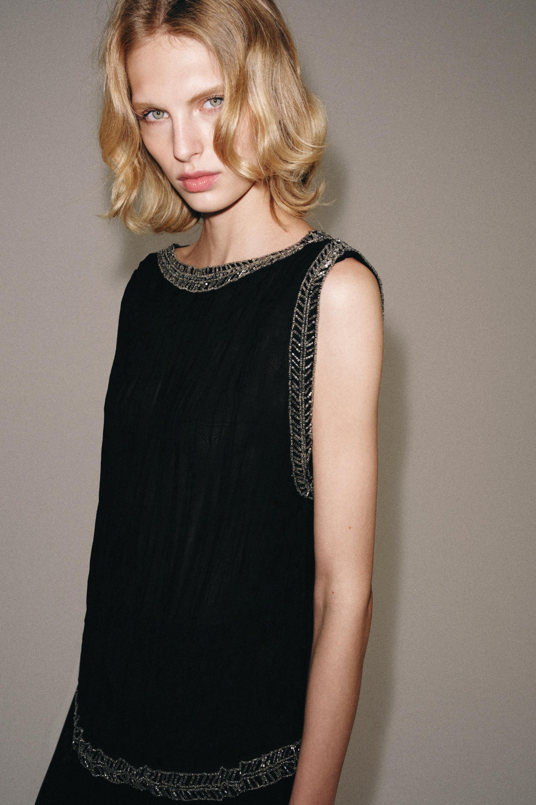 Женские рубашки Zara ZW COLLECTION JACQUARD BEADED TOP — фото 2