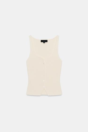 BUTTON KNIT TOP - Mid-ecru by Zara - Image 0