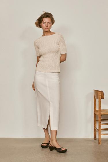 Zara Straight linen blend midi skirt - LIMITED EDITION - White - Image 0