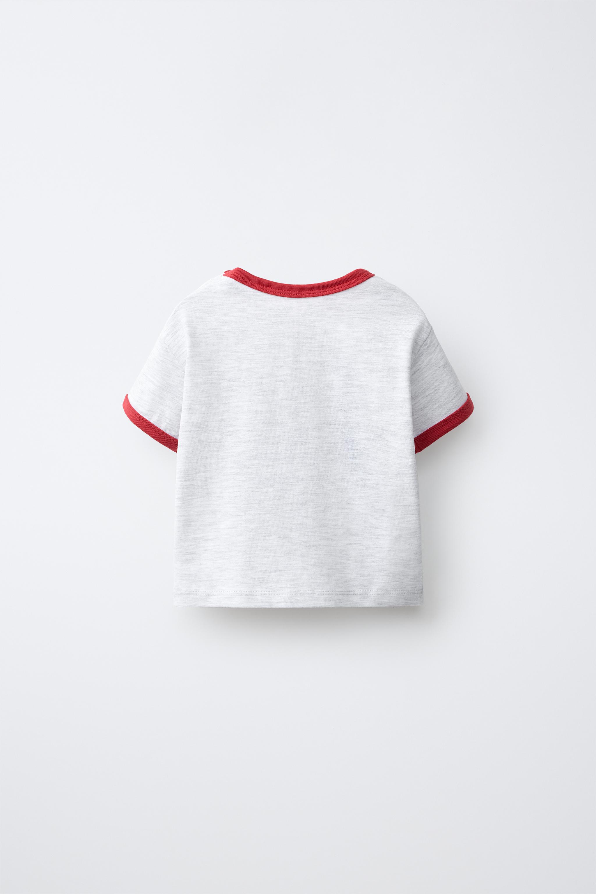 CONTRAST PIPED T-SHIRT — Gray marl
