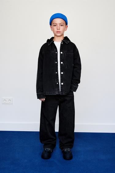 PADDED DENIM OVERSHIRT WITH DETACHABLE HOODIE - Black by Zara