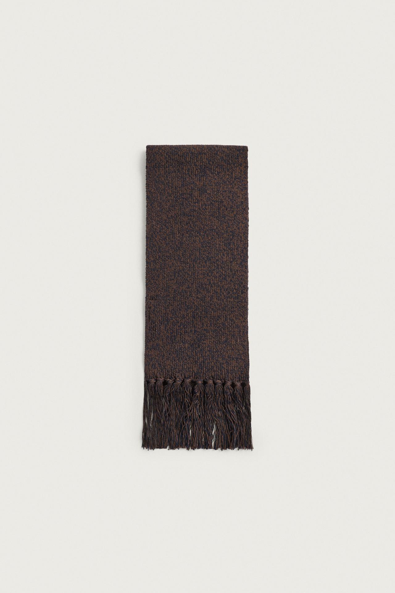COTTON-WOOL KNIT SCARF — Brown marl
