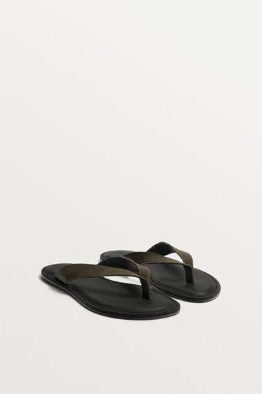 LEATHER STRAPPY SANDALS - Green by Zara