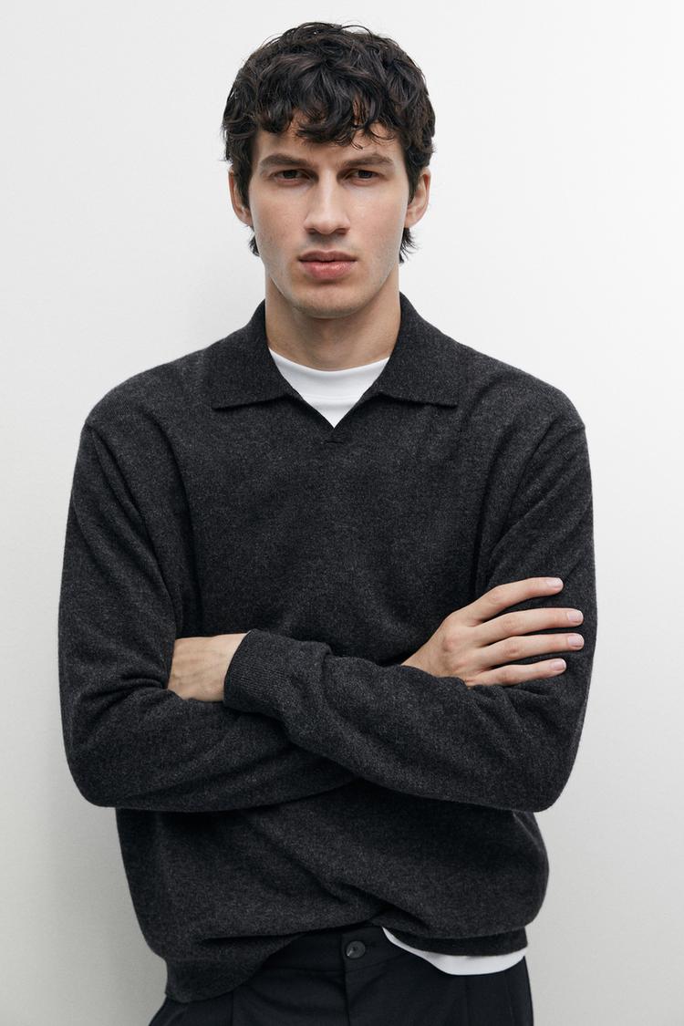 100% wool knit polo sweater —