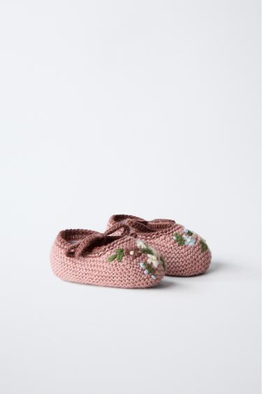 FLORAL KNIT BOOTIES — Pink 2