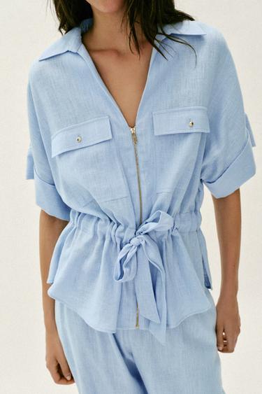 CHEMISE SAFARI AVEC LIN - Bleu clair de Zara - Image 1