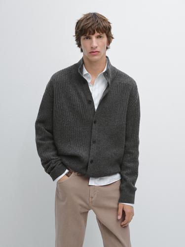 Zara Knit wool blend cardigan with high neck - Anthracite Gray