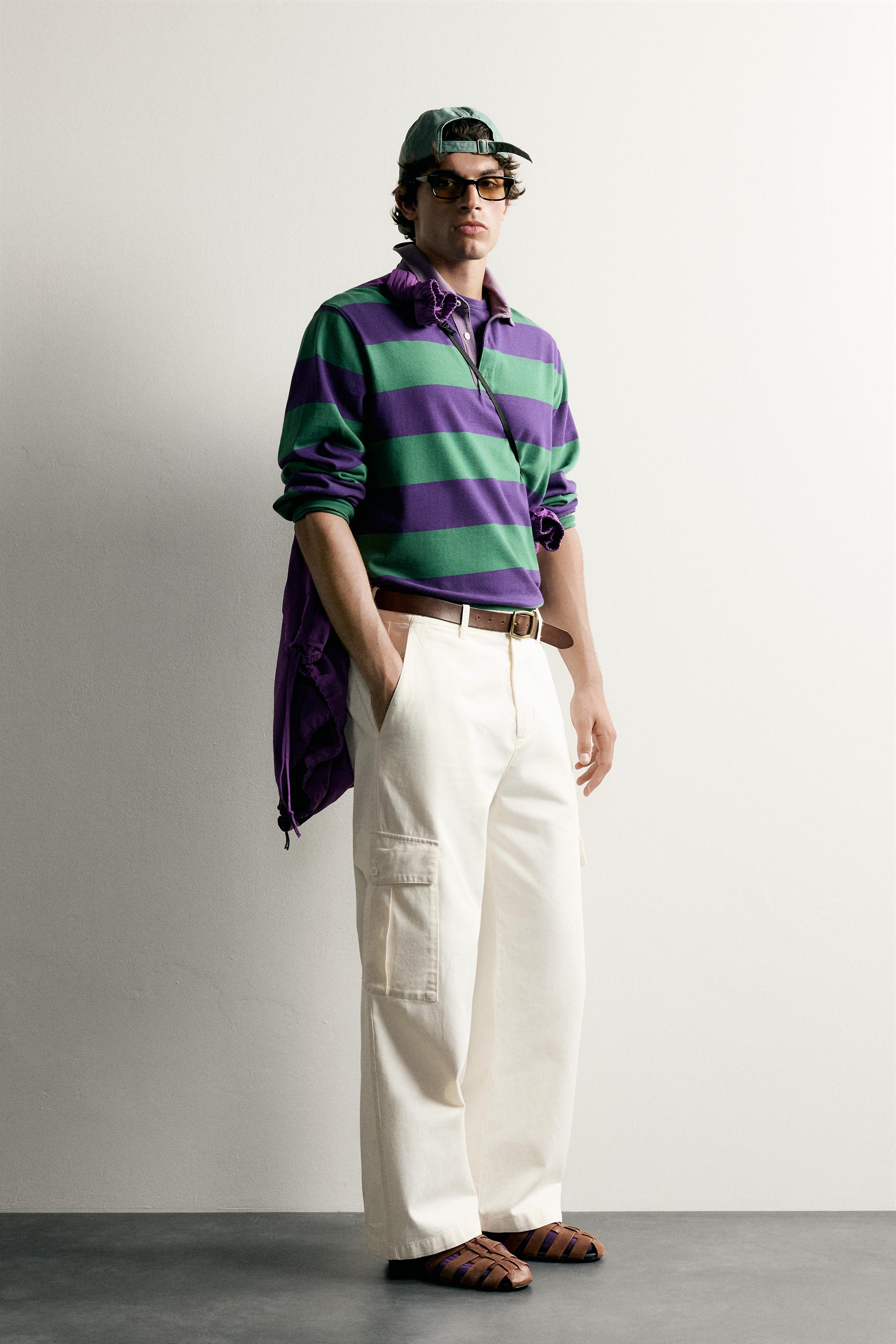 Zara KONTRAST YAKALI ÇİZGİLİ REGULAR FIT POLO T-SHIRT görsel 4