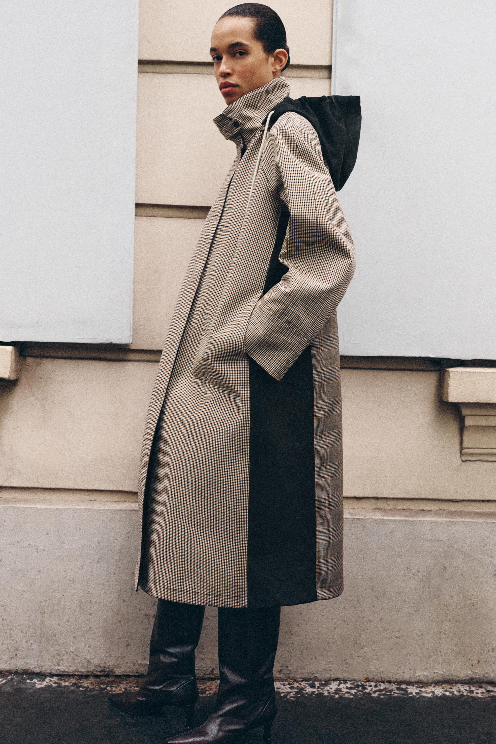 ZW COLLECTION LONG PLAID TRENCH COAT