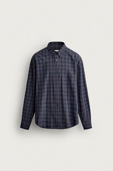 COTTON-SILK CHECK SHIRT — Navy / White 1