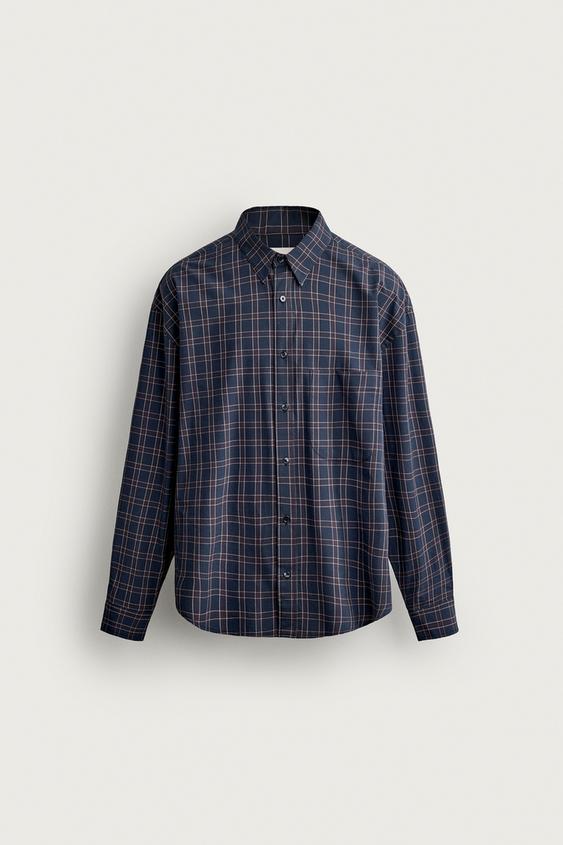 CAMISA REGULAR FIT CUADROS - Marino / Blanco de Zara - Imagen 0
