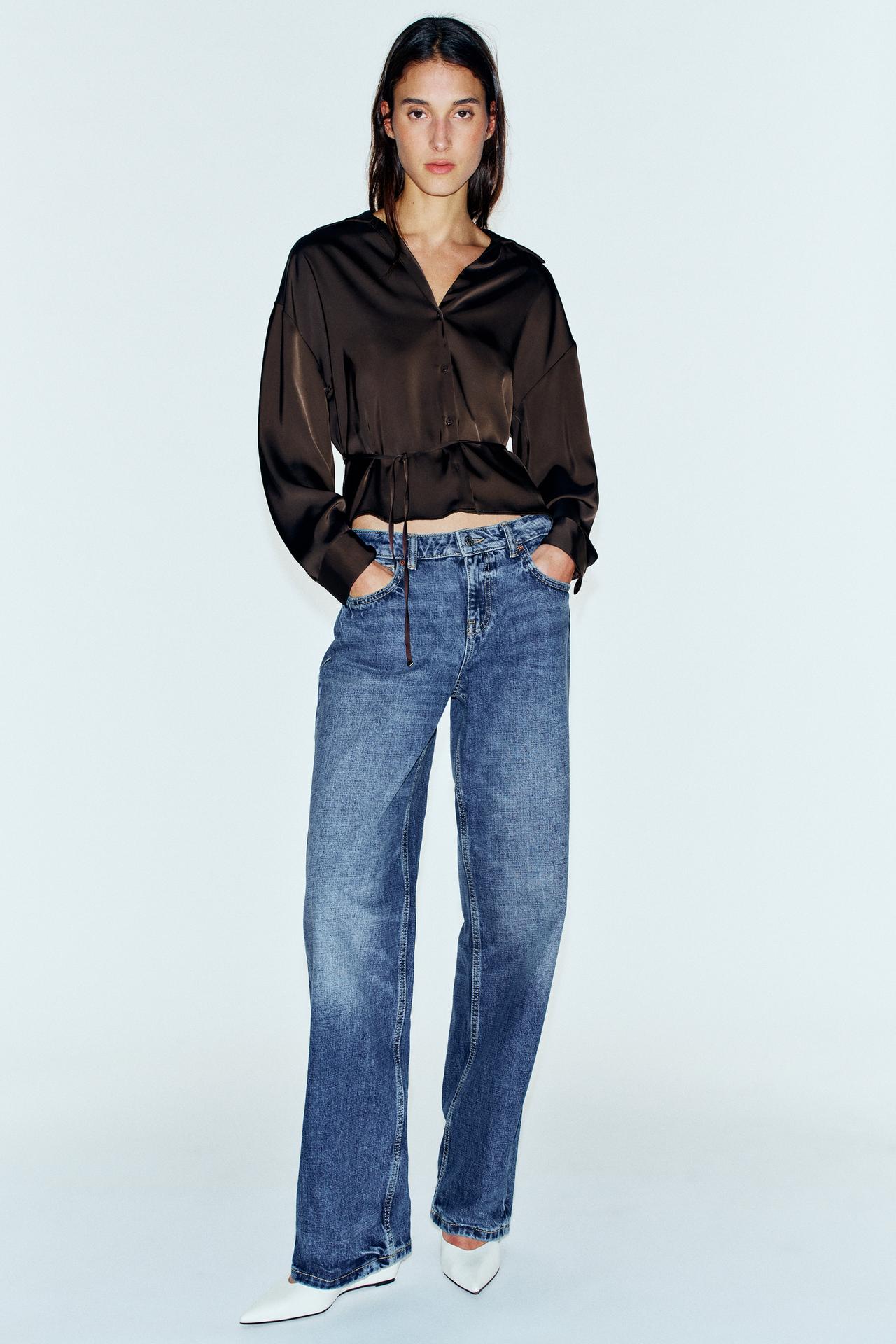 SATIN BELTED SHIRT — Brown