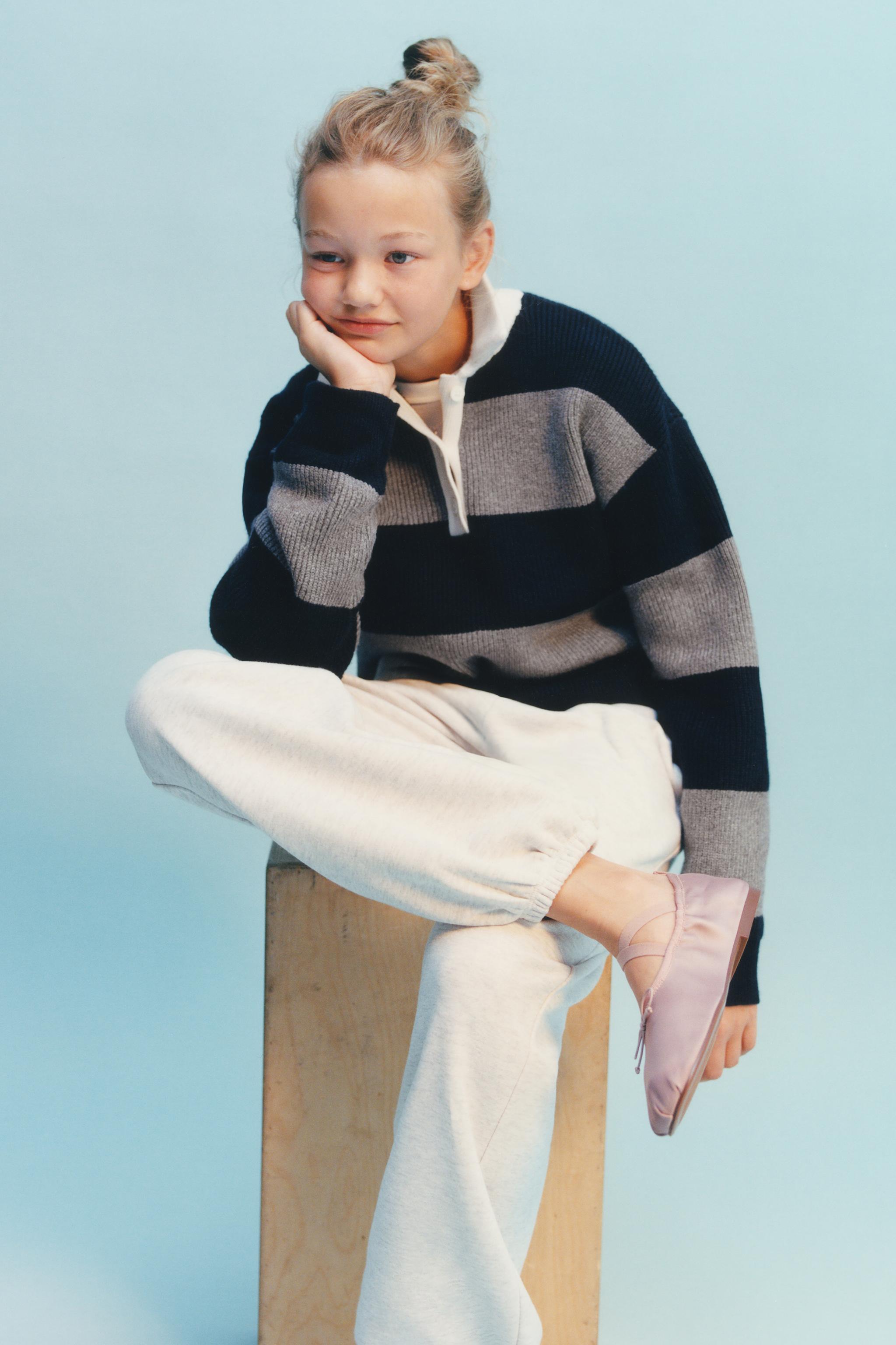 STRIPED KNIT POLO SWEATER — striped