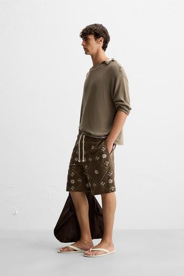 CONTRAST PRINT BERMUDA SHORTS - Dark khaki by Zara - Image 3