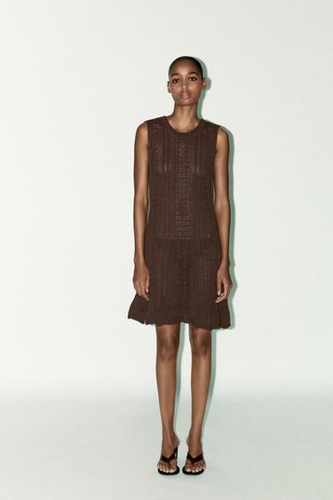 CROCHET KNIT MINI DRESS - Brown by Zara - Image 0