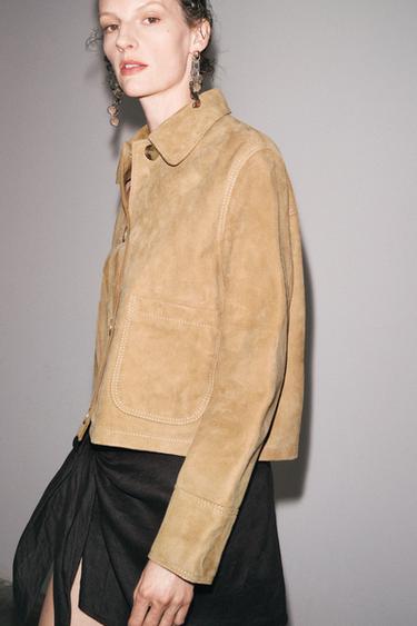 ZW COLLECTION LIMITED EDITION 100% SUEDE LEATHER JACKET - camel by Zara - Image 3