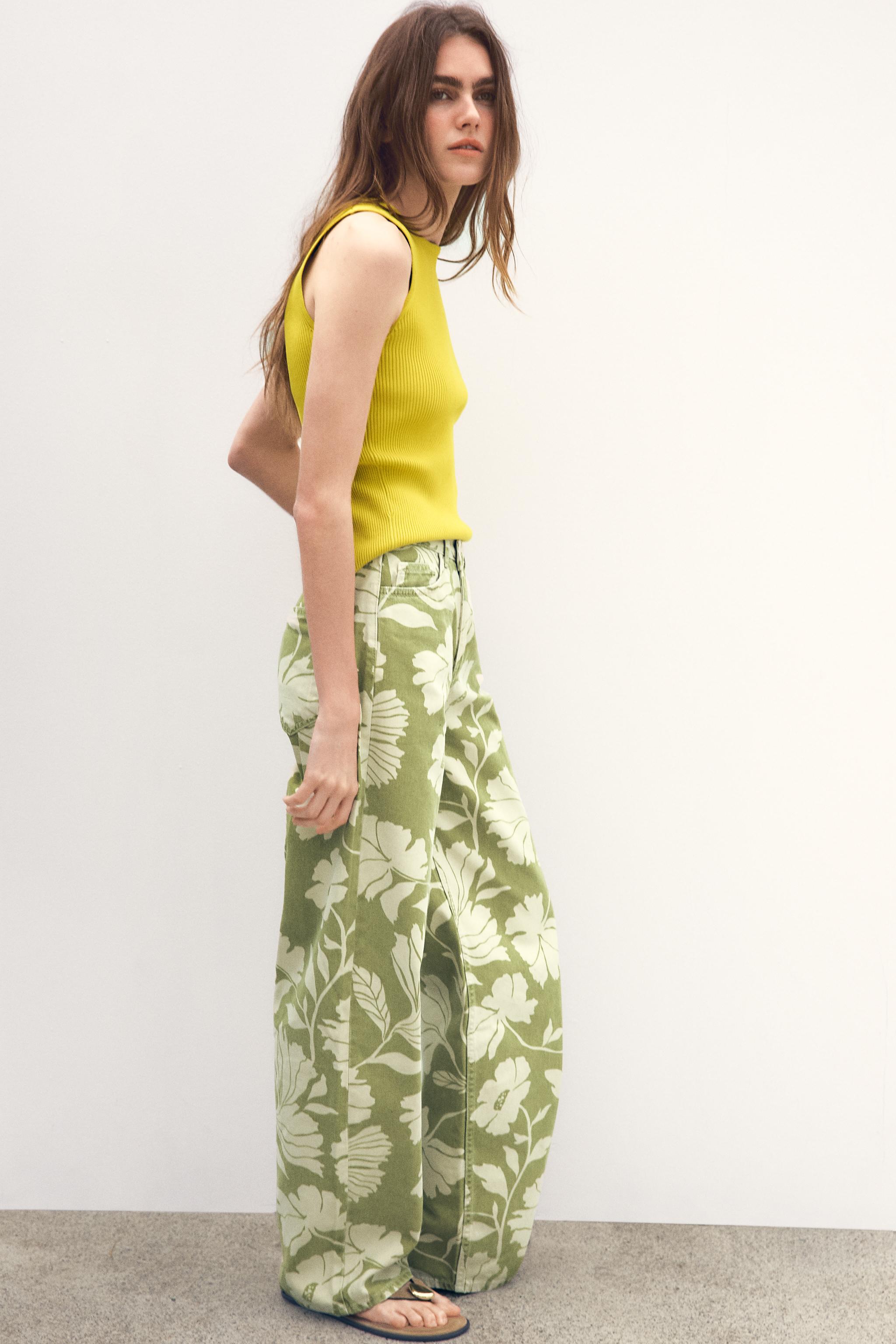 露草 Z1975 STRAIGHT HIGH RISE FULL LENGTH PRINTED JEANS - Ecru