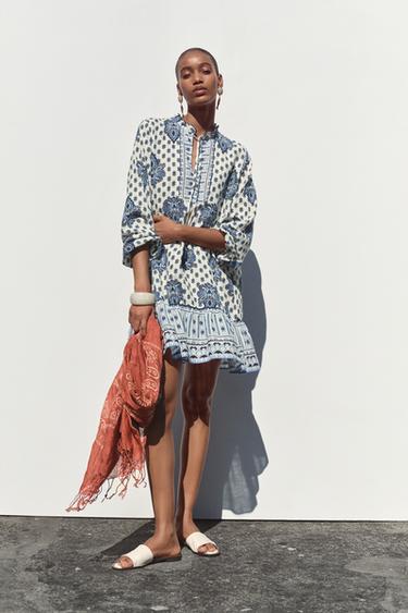 VESTIT MINI ESTAMPAT - Cru / Blau de Zara - Imatge 0